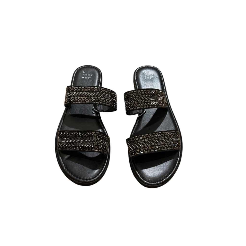 a new day Black Sandals Textured Footbed Simple Design